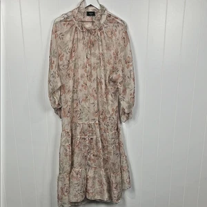 Vici Womens Midi Dress S Cream Pink Pullover Drop Waist Ruffle Cuff Floral Boho - Picture 1 of 15