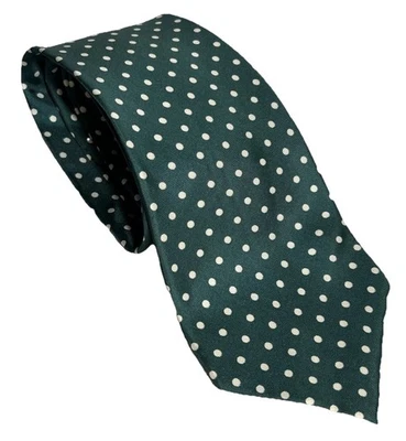 Vintage Green Polka Dot Men's Tie Silk Wide 3.5 x 56 Preppy Polo Style 90s Retro - Image 1 of 4