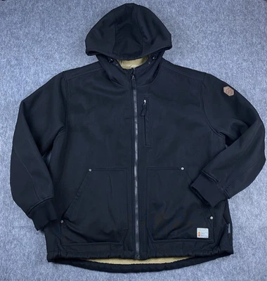 Free Country Men's Soft Shell Jacket Black Canvas Sherpa Lined Hooded Size 2XL - Image 1 of 4
