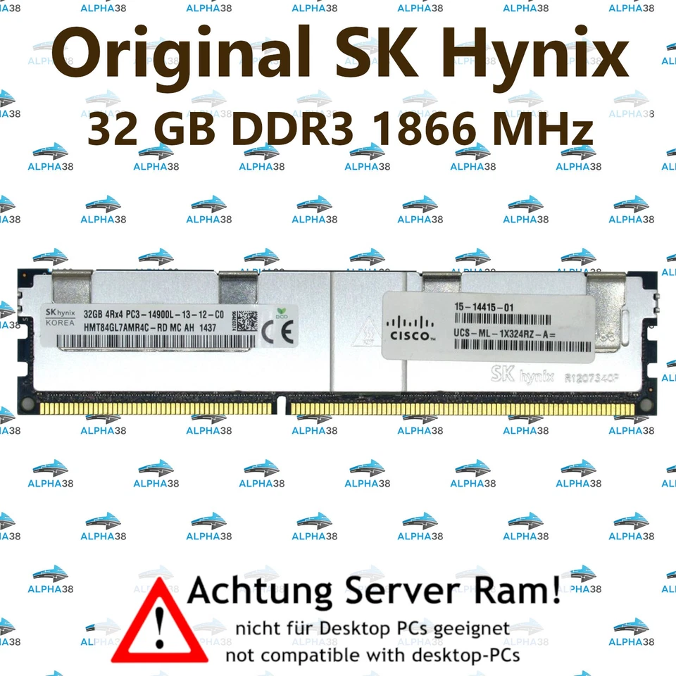 32 GB Rdimm ECC Reg DDR3-1866 Supermicro X9DRFF-iT + Server RAM - Image 1 of 1