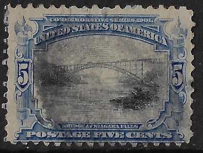 US 1901 Scott 297 used, CV $17, 5c bridge , VG-F centering,        .	 (a7320a - Image 1 of 3