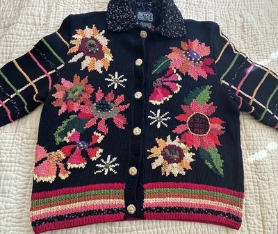 Suéter De Colección Marta D Berek Tema Girasol Pima Algodón Tejido a Mano Para Mujer M Foto 1 de 4