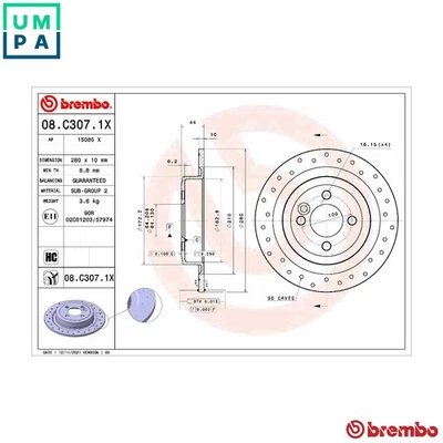 2x BRAKE DISC 08.C307.1X FOR MINI N12 B14 A 1.4L 9HZ /W16 D16 N47C16A 1.6L 4cyl - Image 1 of 4