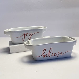 Set/2 Mini Padelle Pagnotte Gres Bianco Rosso Lettere CREDERE GIOIA Slitta Campana Bistrot - Foto 1 di 9