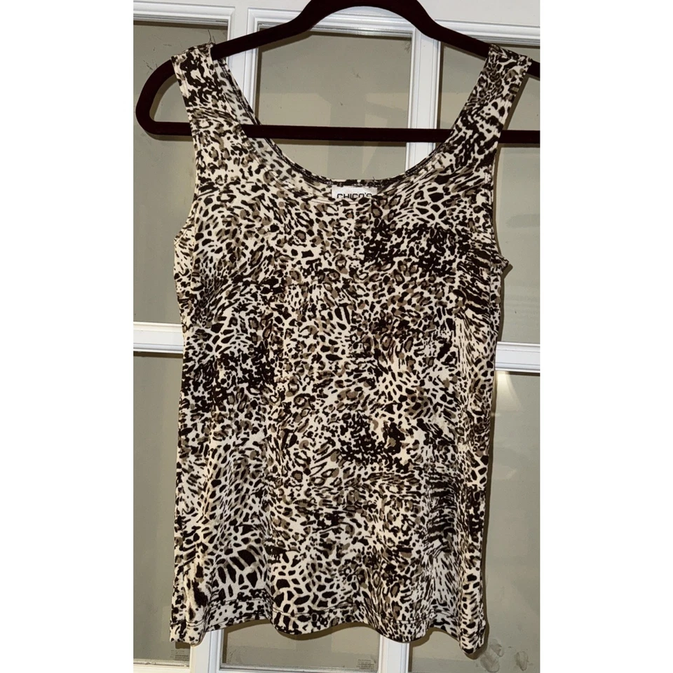Chico's Travelers Animal Print Brown Tank Stretch Size 0 Packable - Image 1 of 3