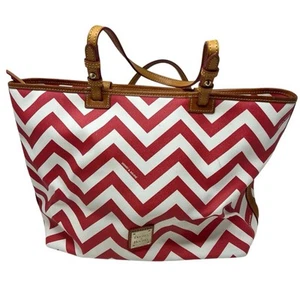 Dooney & Bourke rot und weiß Leder Chevron Tasche Schultertasche groß - Bild 1 von 16