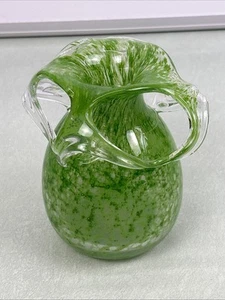 Vintage Emerald Green Blown Glass Vase Elegant Ornate Mid Century Modern MCM - Picture 1 of 5