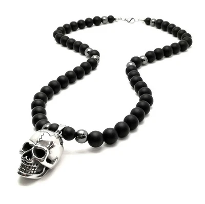 Collar para hombre cabeza muerta piedra de ónix negro calavera cadena de... - Imagen 1 de 4
