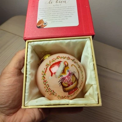 Pier 1 2022 Li Bien Warmest Wishes Mouse Hand Painted Glass Christmas Ornament - Image 1 of 4
