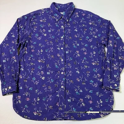 Vintage LL Bean Chamois Shirt Women’s Size Large Purple Floral AOP Long Sleeve - Image 1 of 4