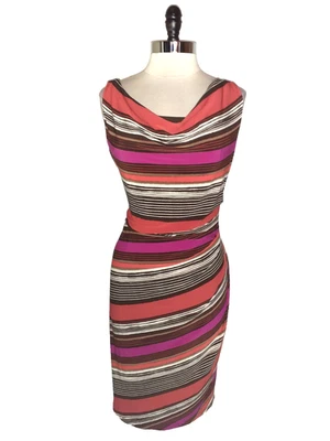 ANNE KLEIN 14 码紧身连衣裙棕色橙色紫色无袖弹力及膝 — 第 1/4 张图片