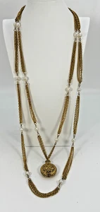 Collar Medallón Vintage Goldette Multi Hilo Tono Dorado Perlas Imitadas Estate - Imagen 1 de 9