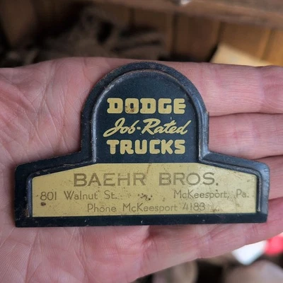 DODGE JOB RATED TRUCKS Dealer Metal Tin Sign AUTHENTIC Vintage 3" PROMO TABS - Image 1 of 4