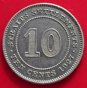 1927 Straits Settlements 10 Cents Silver Coin  - Bild 1 von 3