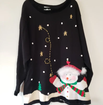 Vintage Quacker Factory Christmas Sweater Size 3x Snowman Stars Double Sided - Image 1 of 4