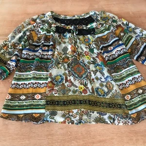 Fig & Flower Tunic Top Women 3XL Blue Floral Aztec Tassel Half Sleeve Hippie - Picture 1 of 10