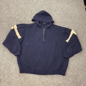 J. Peterman Pullover Herren XL Navy Half Zip Kapuze Baumwolle gestreift Ärmel Strick - Bild 1 von 9