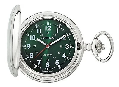 Gotham Men's Silver-Tone Polished Hunter Quartz Pocket Watch # GWC15042SG - Image 1 of 3