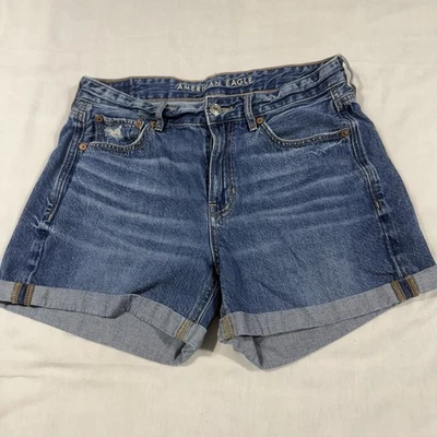 American Eagle Tomgirl Jean Shorts Size 2 Cuffed Medium Rise & Wash Distressed - Image 1 of 4