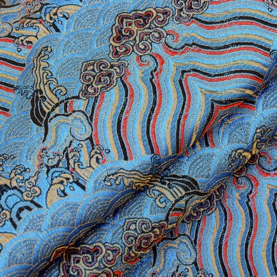 Vintage Chinese Damask Brocade Fabric Satin Faux Silk Wave for Hanfu Kimono DIY - Image 1 of 4