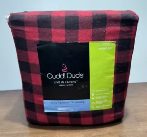 New Cuddl Duds KING heavyweight flannel 4 piece sheet set Red/black Plaid check - Picture 1 of 10