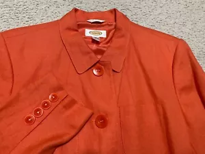 Talbots Womens Blazer Jacket sz 10 Solid Orange Button Up Linen Long Sleeve - Picture 1 of 11
