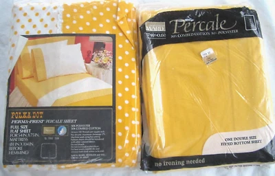 New Vtg SEARS Montgomery WARD Full Double Bed Sheets Yellow Gold polka Dot - Imagem 1 de 4