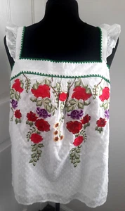 LOVE & ROSES WHITE COTTON CAMI TOP WITH FLORAL EMBROIDERY, UK 18 - Picture 1 of 3