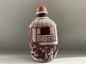 Antike China alte Peking farbige Glasur schön geschnitzt Figur-Geschichte Schnupftabakflasche - Bild 1 von 9