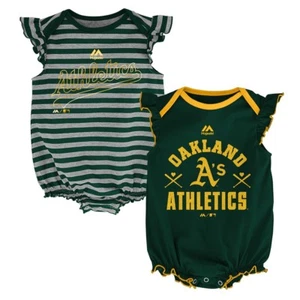 Oakland Athletics MLB Majestic Newborn "Team Sparkle" 2 Pack Frill Creeper Set - Picture 1 of 3