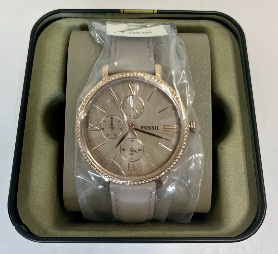 Fossil Jacqueline ES5097 Womens Gold Gray Waterproof Round Analog Wristwatch