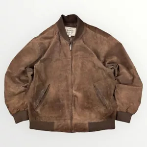 Boston Harbour Mens XL Lined Suede Bomber Leather Jacket Worn-In Condition Brown - Picture 1 of 11