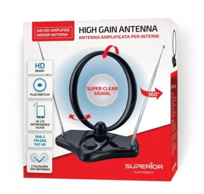 Antenna TV Amplificata per Interni DVB-2 FM DAB TNT HD - Immagine 1 di 4