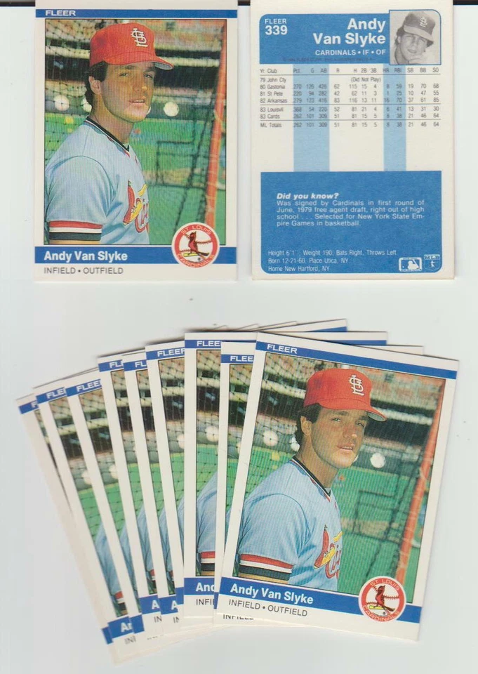 Tarjeta de novato Andy Van Slyke RC, 1984 Fleer #339, St. Louis Cardinals All-Star Foto 1 de 1