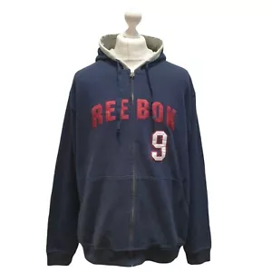 Vintage 90s Reebok Sweatshirt Spell Out Navy Zipped Retro Hoodie Men's XL - Picture 1 of 5