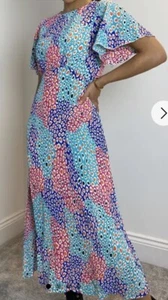 Girl In Mind Britney Angel Sleeve Split Leg Midi Dress Multi Animal BNWT SIZE 16 - Picture 1 of 7
