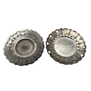 Set of Two Vintage Round Silver Plated Trays, Small Butterfly Tray