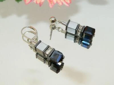 Ohrringe Perlen Hämatit schwarz glanz silber matt Edelstahl Strass Auswahl 064j - Bild 1 von 4