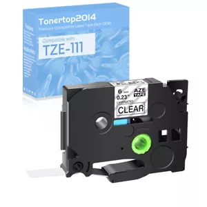 Cinta laminada estándar transparente para Brother P-Touch TZe-111 TZ-111 6 mm negra sobre EE. UU. - Imagen 1 de 15