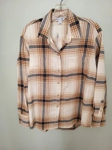 Camisa Old Navy para mujer The Boyfriend franela a cuadros con botones manga larga mediana - Imagen 1 de 6
