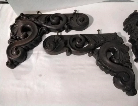 Antique Pair of Victorian Corbels Architectural Salvage Black Dark Paint Vintage Cover