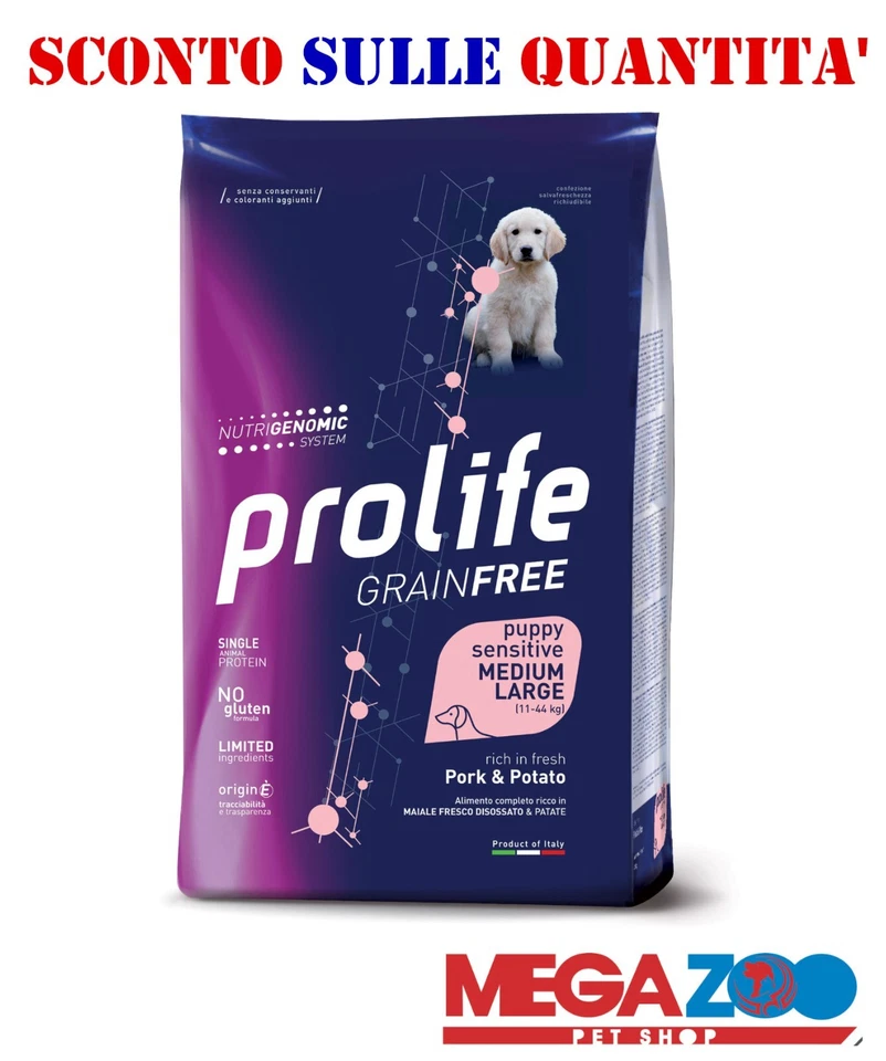 Prolife Dog GrainFree Sensitive Maiale Fresco e Patate Puppy Medium Large Kg.10 - Immagine 1 di 1