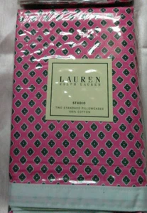 RALPH LAUREN STUDIO FOULARD PINK STANDARD PILLOWCASE PAIR-100% COTTON-2 AVAIL - Picture 1 of 3