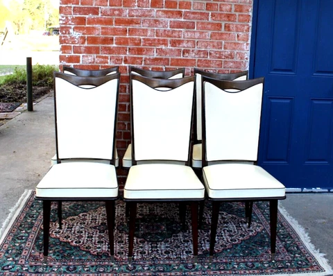 Set of 6 Antique Teak Wood Mid Modern Century Dining Chairs Cover