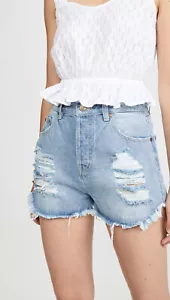 Mink Pink LIGHT BLUE Distressed Denim Cut-off Short, US X-Small - Picture 1 of 6