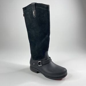 Crocs Black Suede Leather Zip Knee High Rubber Boots Womens Sz 6 Style 12437