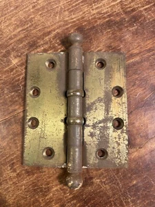 Vintage Stanley Brass Plated Mortise Door Butt Hinge Ball Tips Finials Pat 1922 - Picture 1 of 11