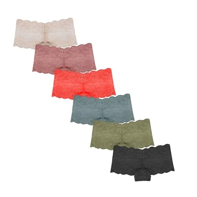 6 Pack Womens Sheer Lace Boyshorts Seamless Floral Lace Bikini Boxer Short Panty - Image 1 of 4