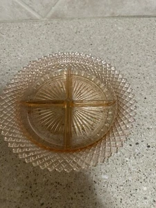 Vintage Pink Depression Glass Divided 4 Section Round Serving Dish Candy 8.5" - Picture 1 of 11