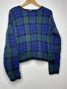 Gap Sweater Womens L Mohair Wool Quad Blend Tartan Plaid Long Sleeve Sweater 80s - Picture 1 of 9